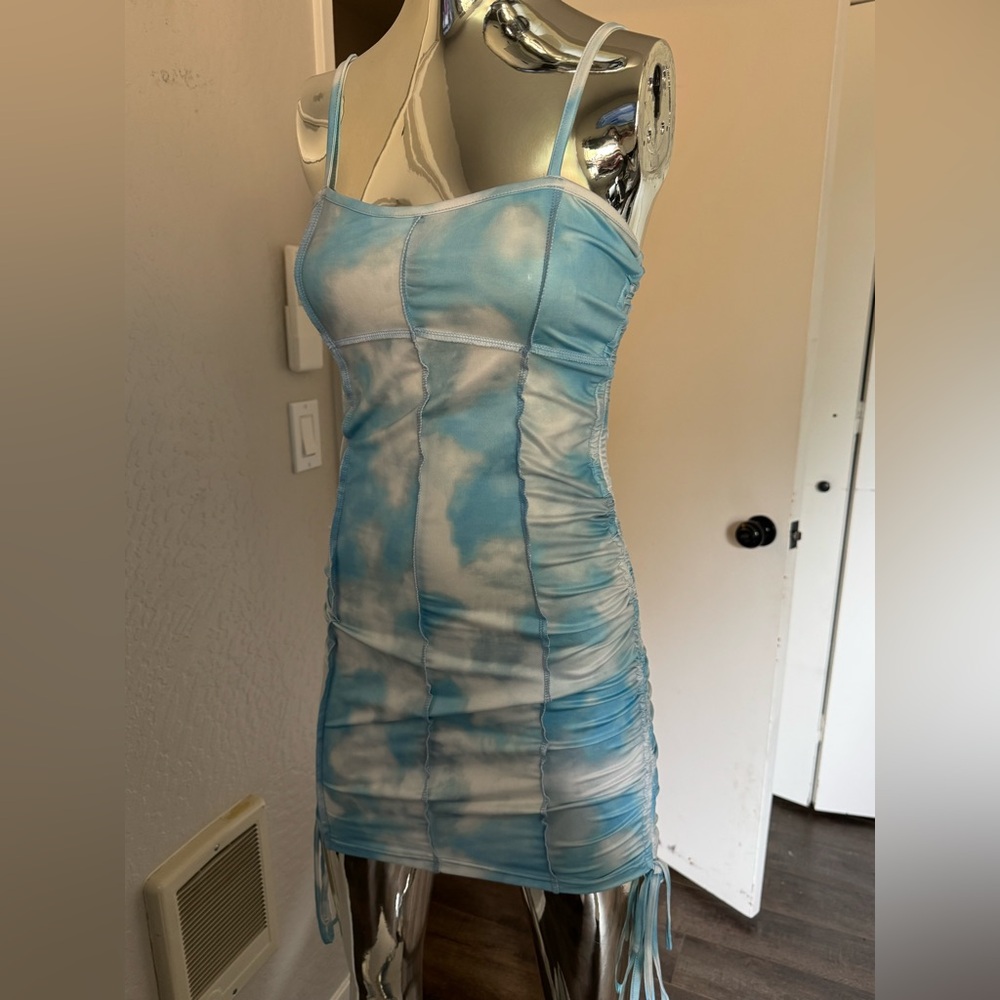 Blue Tie-Dye Sleeveless Dress